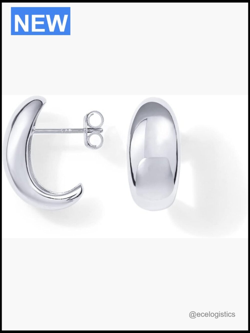 Dome Huggie Hoop Earrings 925 Sterling Silver Posts 8mm x 13.5mm